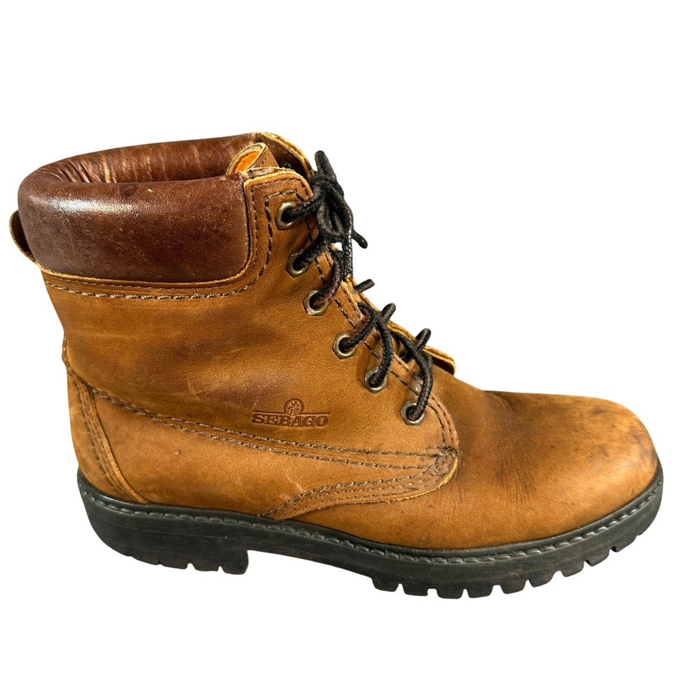 Sebago Leather Work Boots Womens Tan Brown Lace Up Ankle Lug Sole Rugged Size 7